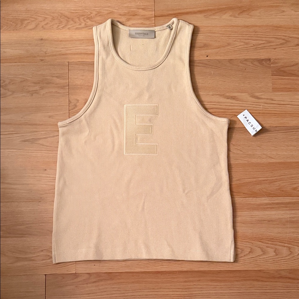 Essentials Cream Tank Top with Embroidered E